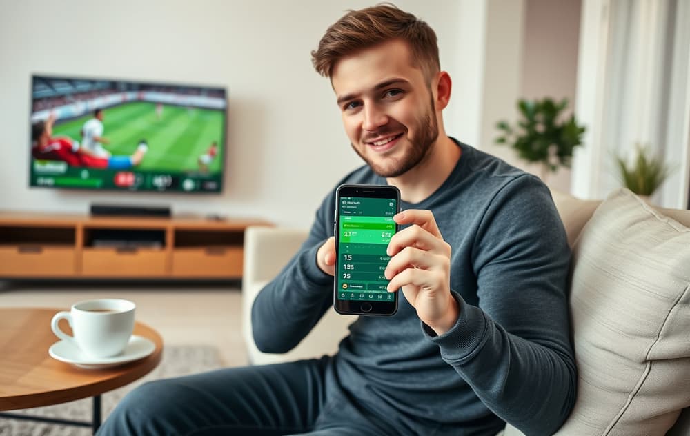 Norsk spiller sjekker odds på mobil i stuen