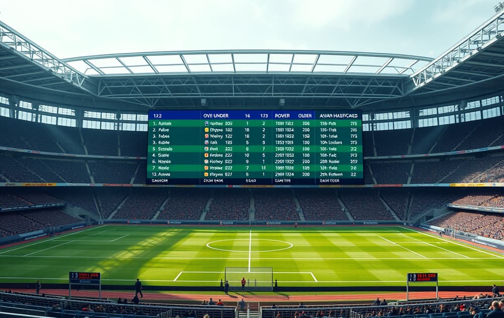 Stor odds-tavle på en fotballstadion med ulike markeder