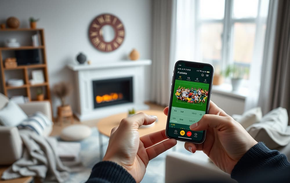 Person med mobiltelefon som viser bettingapp med fotballodds.