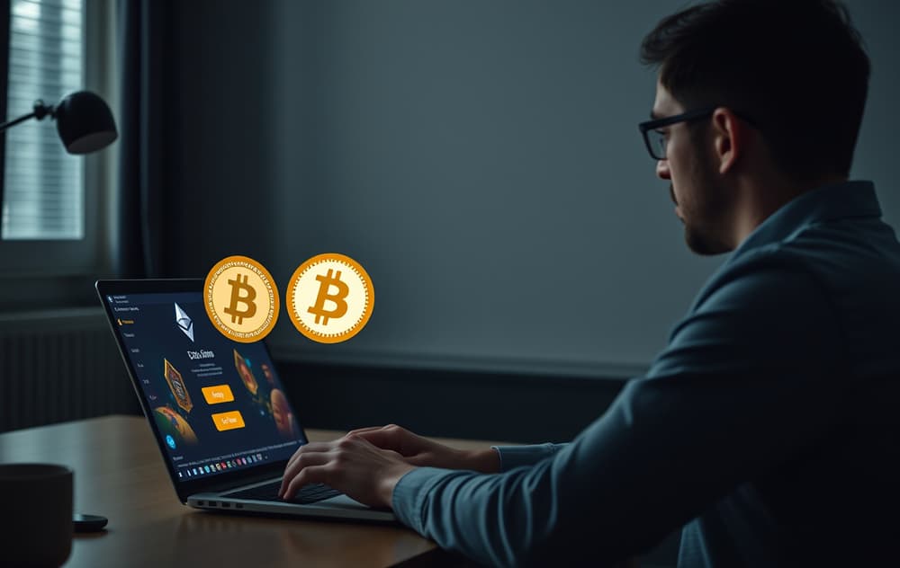 Person som spiller på et krypto-casino uten registrering via laptop