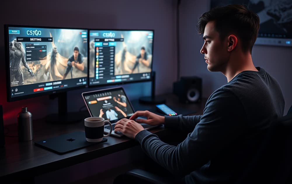 Spiller som tipper på eSport med laptop og odds på skjermen